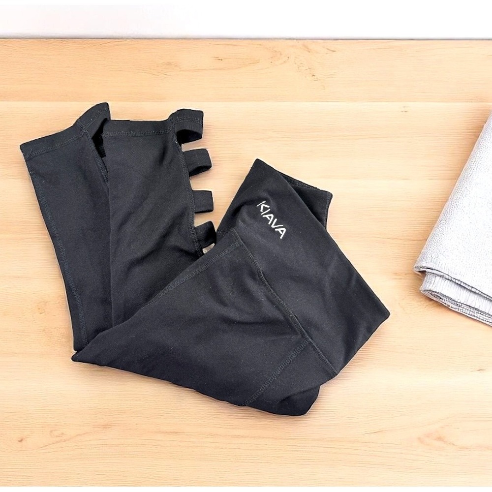 Kiava Leggings Women Small Black‎ Pockets Notched Yoga Gym Lounge Resort Nylon